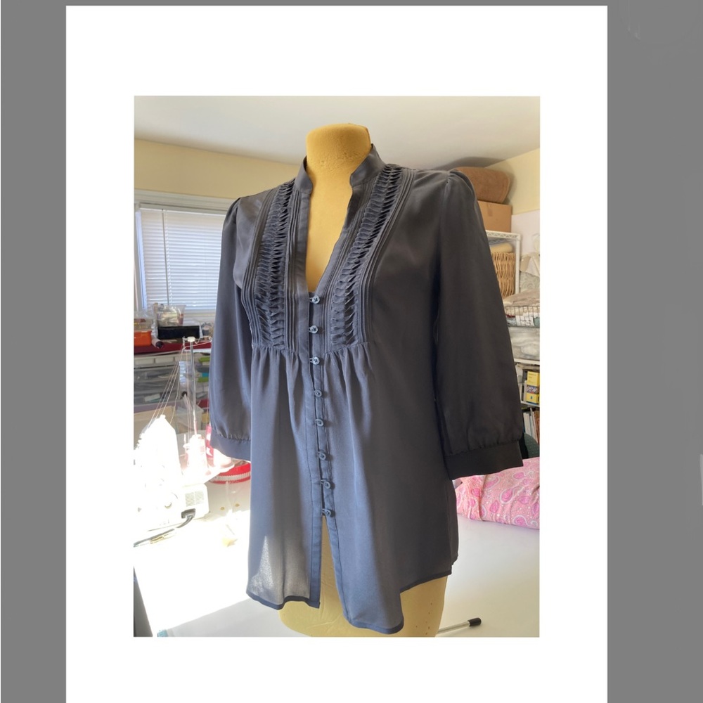 ¾ Sleeve Silk Blouse With Pretty Neckline Detail